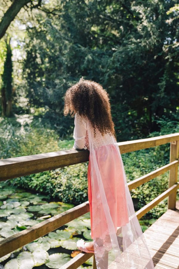 Roze prinsessenjurk met lange sleep + accessoires - Afbeelding 5