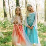 Roze prinsessenjurk met lange sleep + accessoires