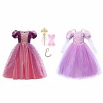2x Rapunzel Deluxeprinsessenjurken+Rapunzel haarband+Toverstaf/Kroon