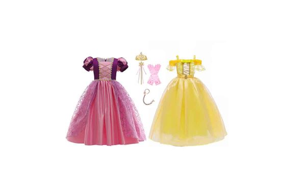 Rapunzel + Belle jurk + haarband + toverstaf/kroon