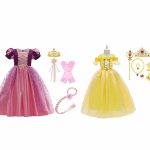 Rapunzel + Belle jurk + haarband + toverstaf/kroon