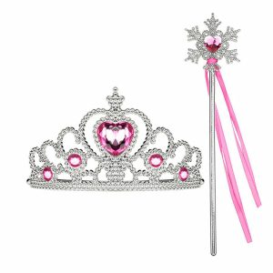 Prinses Toverstaf Lint + Tiara(Kroon) - Fuchsia