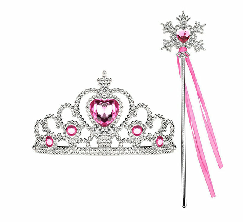 Prinses Toverstaf Lint + Tiara(Kroon) - Fuchsia
