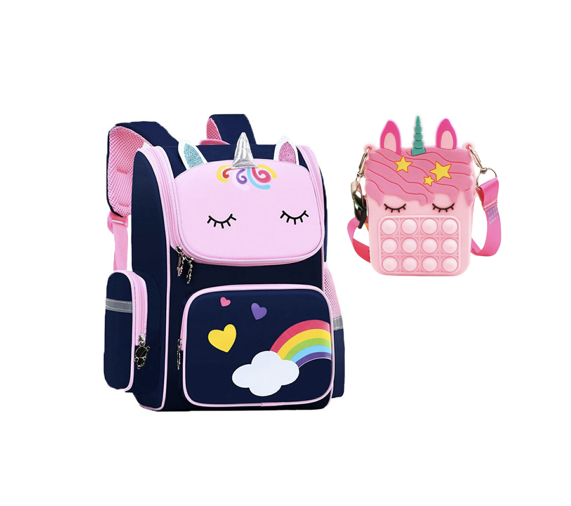 Unicorn - Rugtas - Eenhoorn - Kinderrugzak - Schooltas - Blauw-40 x 27 x 15 cm - Pop it