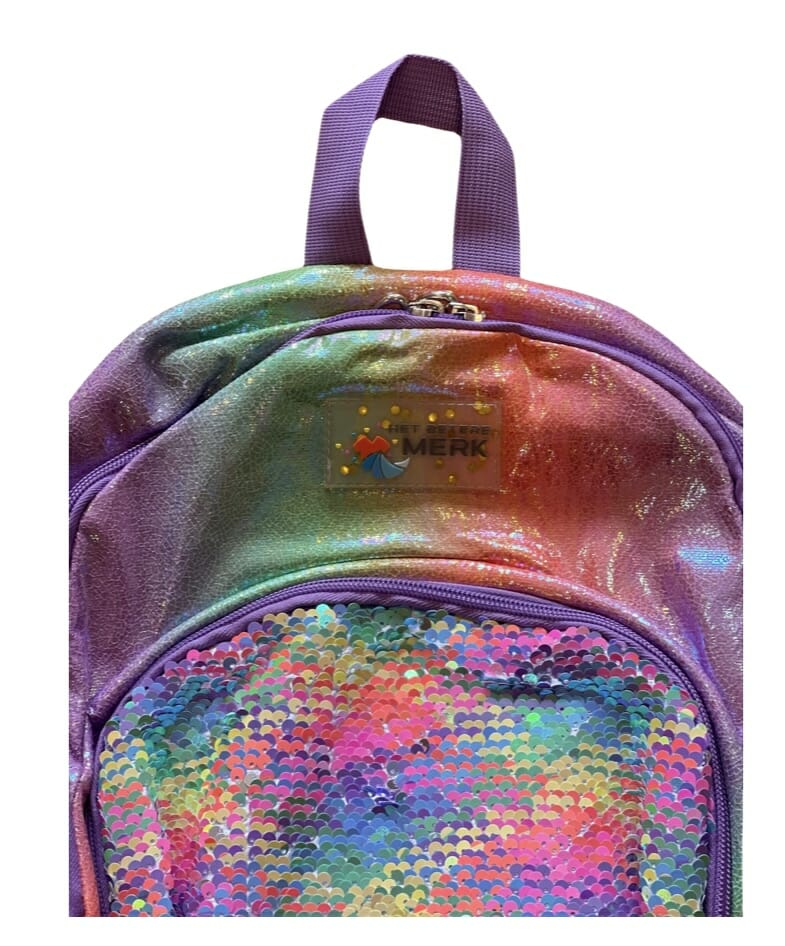 Schooltas - Rugzak Meisje - Rugtas - Regenboog - 42 x 34 x 12 cm - Pailletten - Sequin - Afbeelding 2