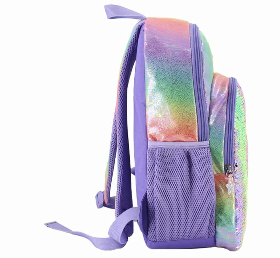 Schooltas - Rugzak Meisje - Rugtas - Regenboog - 42 x 34 x 12 cm - Pailletten - Sequin - Afbeelding 4