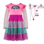 Het Betere Merk - Roze jurk met pailletten -Juwelen - Toverstaf - Kroon