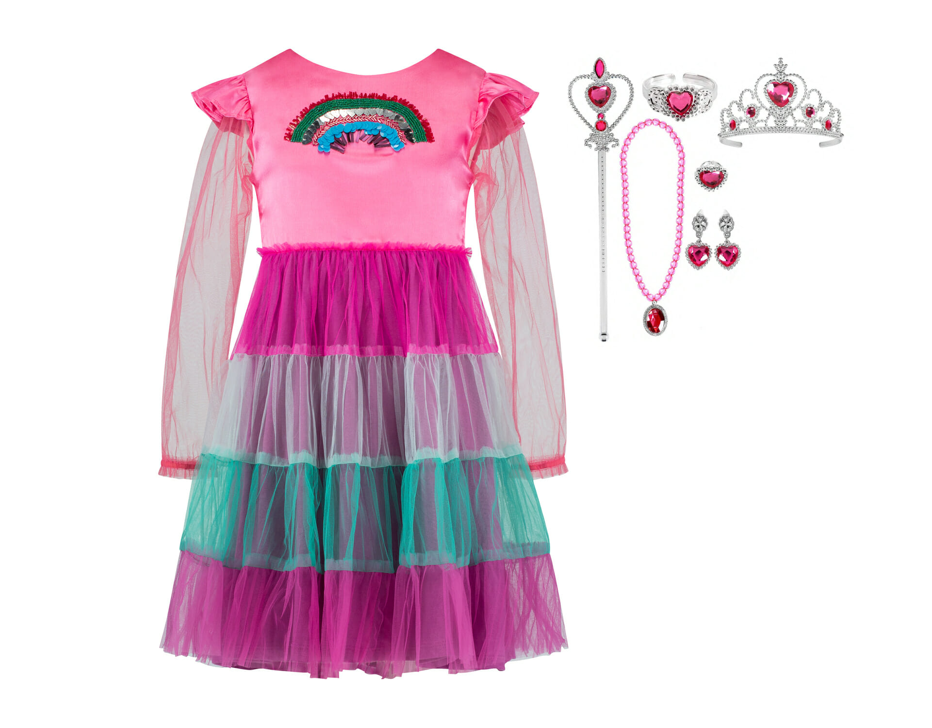 Het Betere Merk - Roze jurk met pailletten -Juwelen - Toverstaf - Kroon - Afbeelding 13