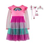 Het Betere Merk - Roze jurk met pailletten -Juwelen - Toverstaf - Kroon