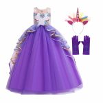 Unicorn Jurk - Eenhoorn Jurk - Paars - Haarband + Handschoenen