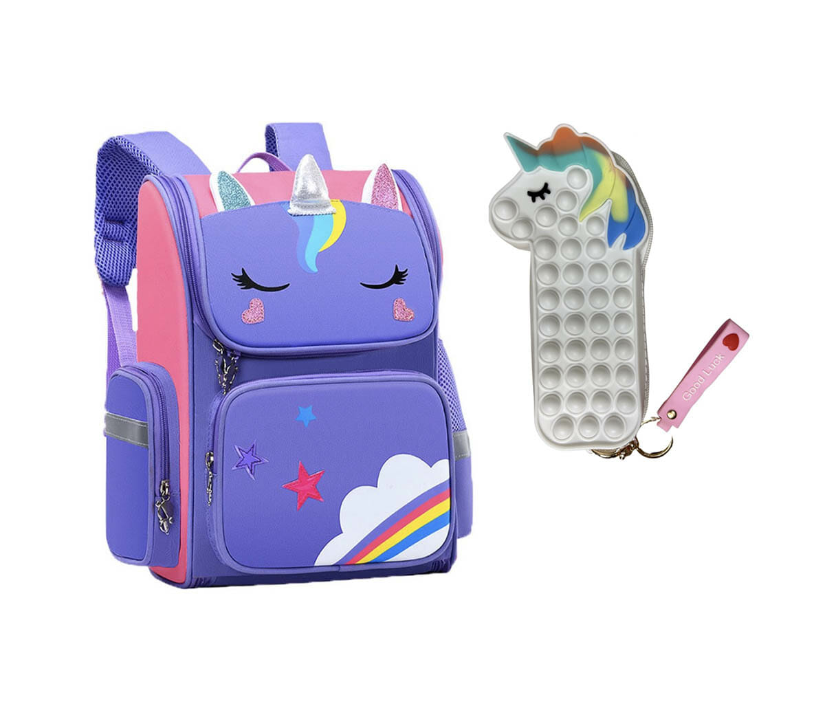 Unicorn - Rugtas - Eenhoorn - Kinderrugzak - Schooltas - Paars - 40 x 27 x 15 cm - Pop it - Afbeelding 17