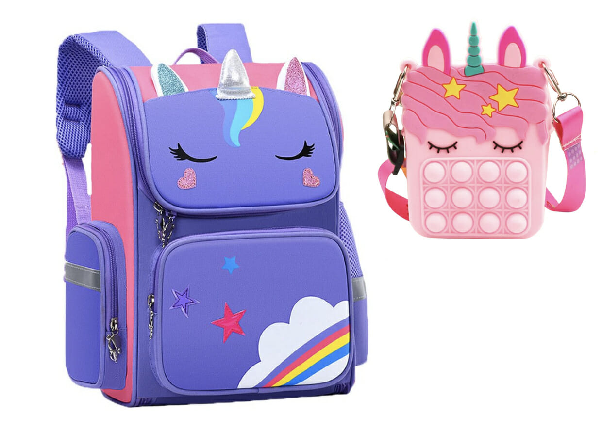 Unicorn - Rugtas - Eenhoorn - Kinderrugzak - Schooltas - Paars - 40 x 27 x 15 cm - Pop it - Afbeelding 10