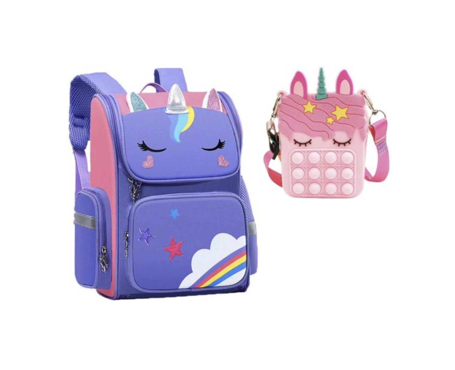Unicorn - Rugtas - Eenhoorn - Kinderrugzak - Schooltas - Paars - 40 x 27 x 15 cm - Pop it