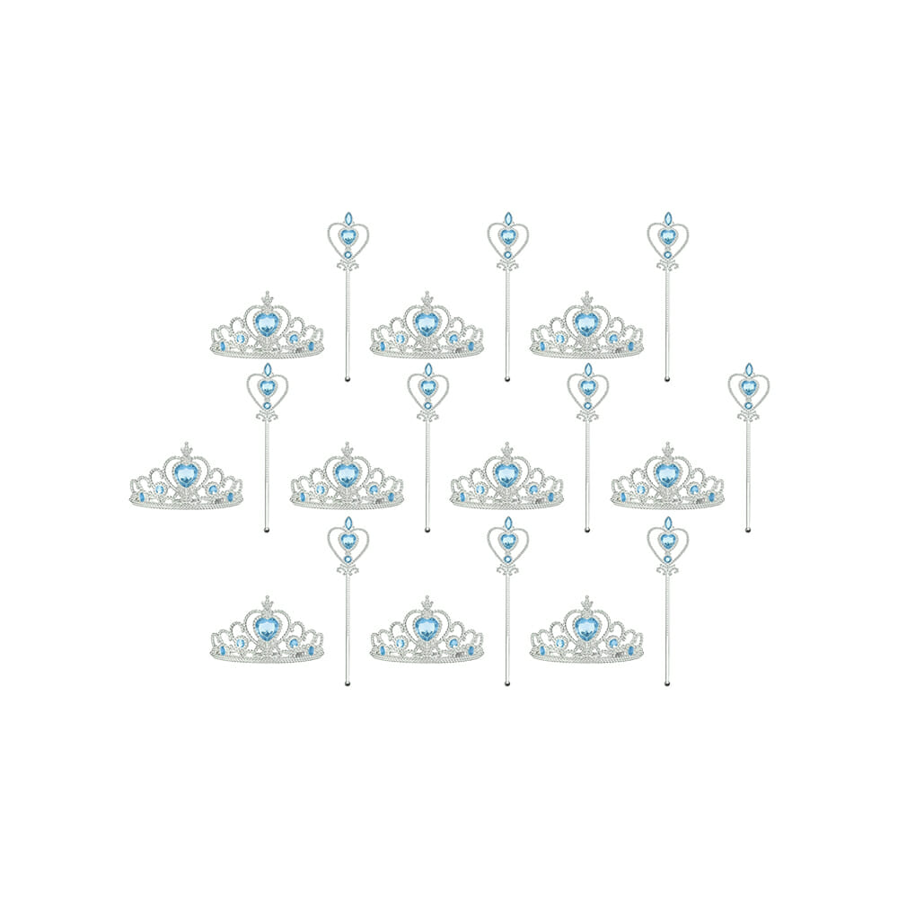 Prinsessen Toverstaf + Kroon (Tiara)- 20-pack - Uitdeelcadeaus Kind - Verkleedkleren Meisje - Blauw