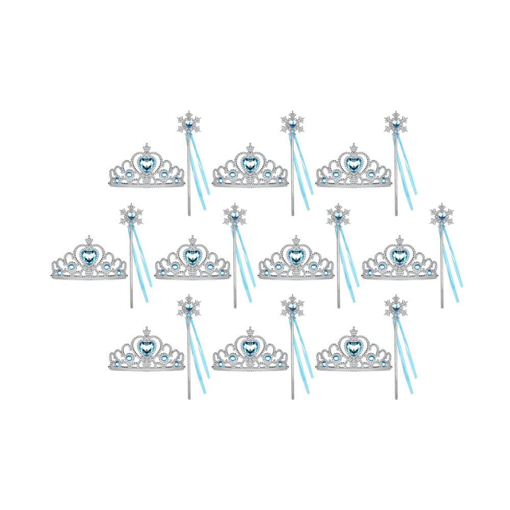 Prinsessen Toverstaf met Lint + Kroon (Tiara)- 20-pack - Uitdeelcadeaus Kind - Verkleedkleren Meisje - Blauw
