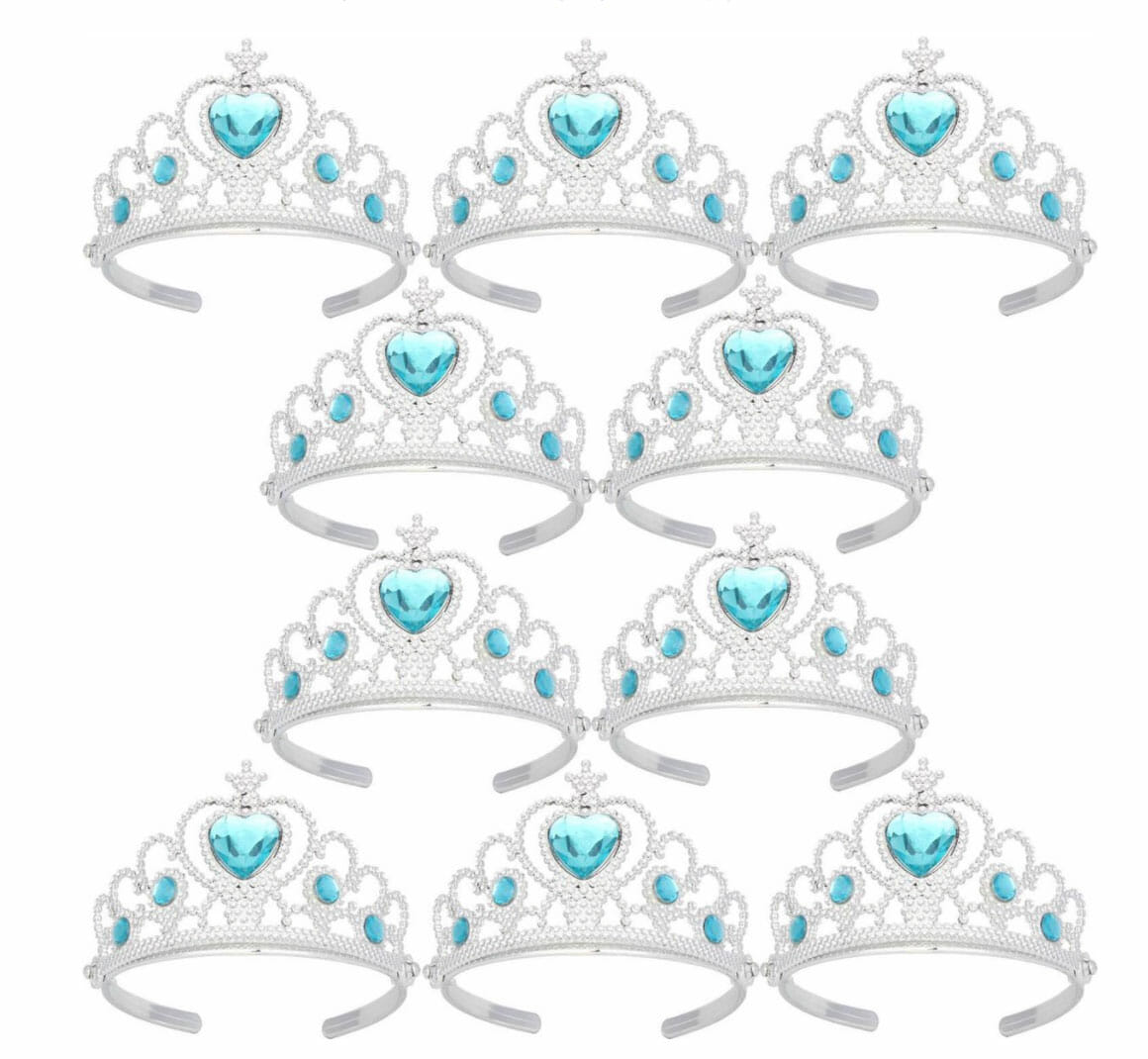 Prinsessen Tiara - Kroon - 10-pack - Traktatie - Verjaardag Kind - Verkleedkleren Meisje - Blauw - Afbeelding 3