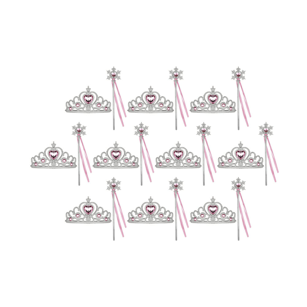 Prinsessen Toverstaf met Lint + Kroon (Tiara)- 20-pack – Uitdeelcadeaus Kind – Verkleedkleren Meisje – Roze