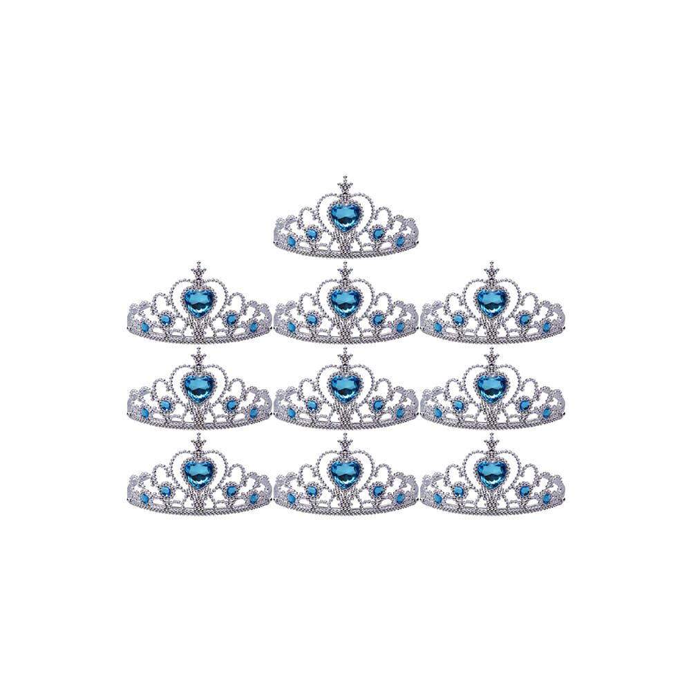 Prinsessen Tiara - Kroon - 10-pack - Traktatie - Verjaardag Kind - Verkleedkleren Meisje - Blauw