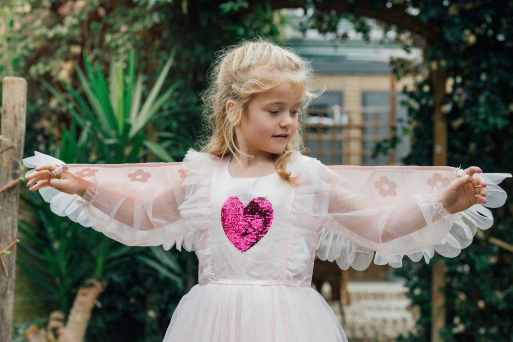 Prinsessenjurk - Engel met vleugels - Luxe feeën jurk - Roze - Afbeelding 8