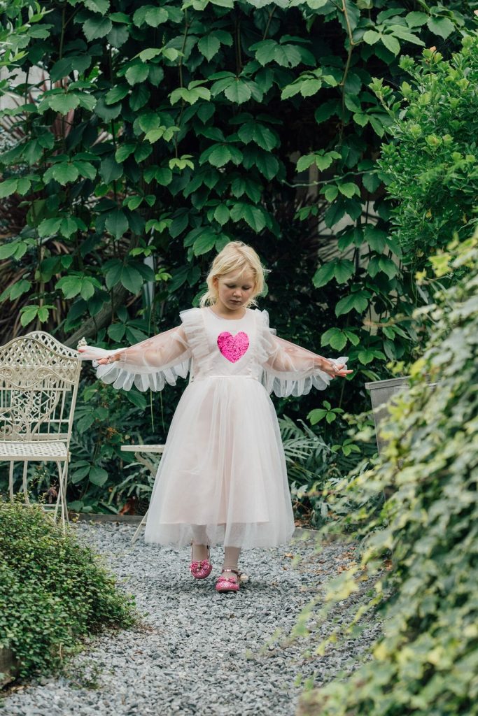 Prinsessenjurk - Engel met vleugels - Luxe feeën jurk - Roze - Afbeelding 3