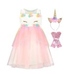 Unicorn jurk + haarband + handschoenen - Eenhoorn