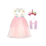 Unicorn jurk + haarband + handschoenen - Eenhoorn