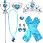 Prinsessen blauw accessoireset - juwelen, toverstaf, kroon, elleboog handschoenen