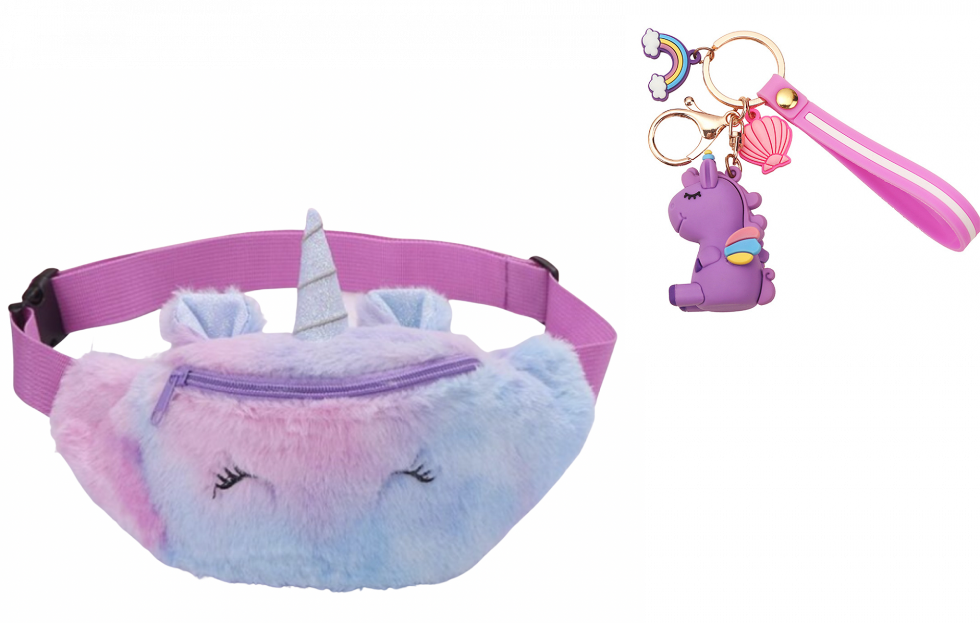 Unicorn - fanny pack - heuptasje - fleece - paars - Afbeelding 3