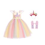 Unicorn jurk + haarband + handschoenen - eenhoorn- geel