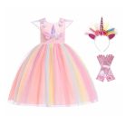 Unicorn jurk + haarband + handschoenen - eenhoorn- roze