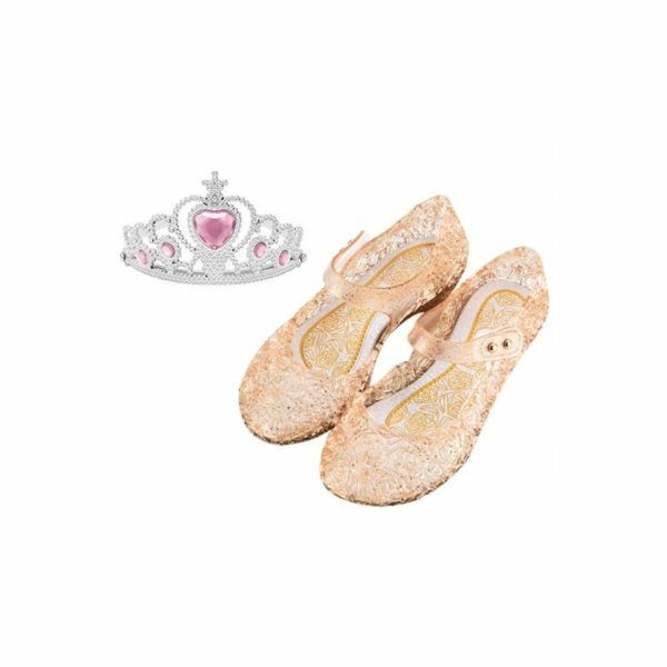 Prinsessenschoenen - Verkleedschoenen Goud + Frozen roze kroon