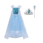 Frozen Elsa prinsessenjurk + Kroon + Toverstaf