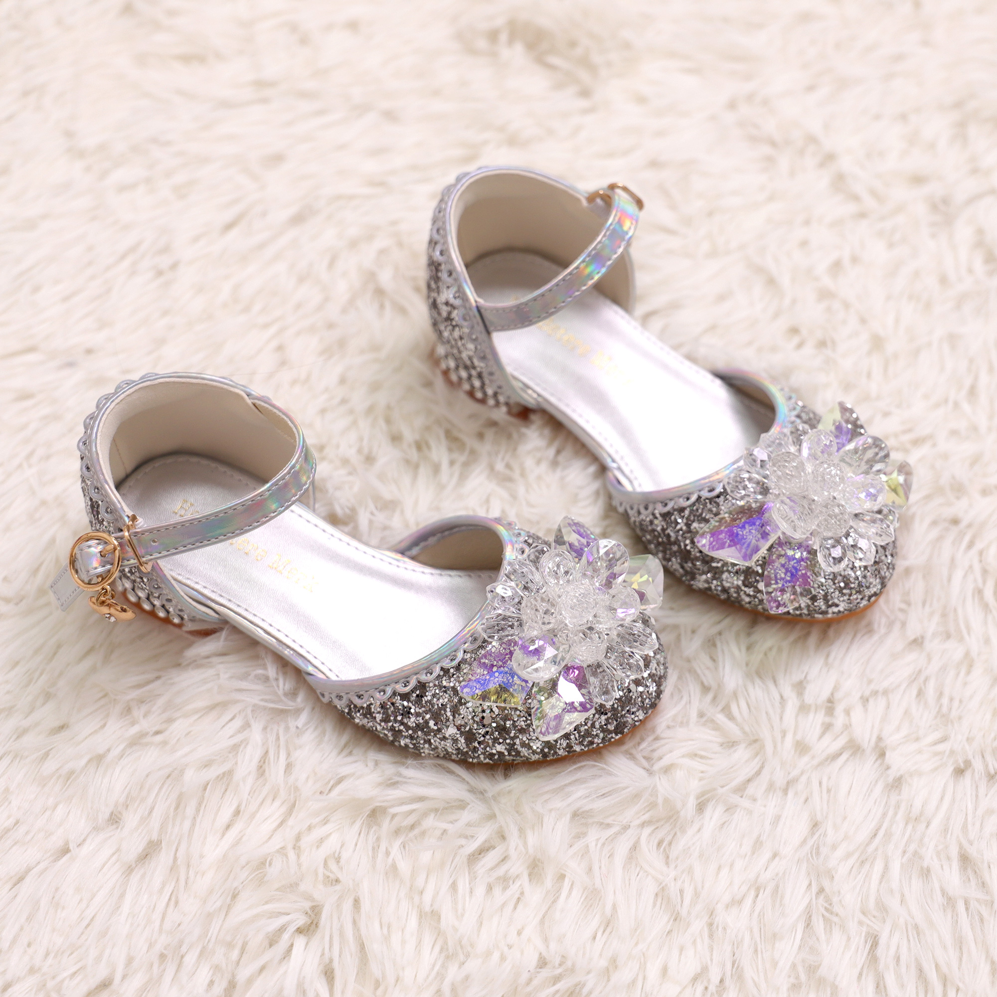Prinsessen schoenen + kroon + toverstaf - verkleedschoenen meisje - zilver - Afbeelding 2