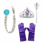 Frozen Elsa Jurk - Prinsessenjurk Meisje - Kroon + Toverstaf + Elsa Vlecht + Prinsessen Handschoenen - Paars