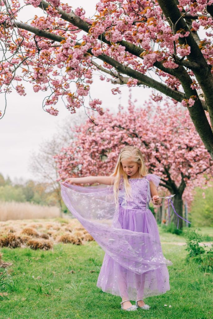 Frozen Elsa Jurk - Prinsessenjurk Meisje - Kroon + Toverstaf + Elsa Vlecht + Prinsessen Handschoenen - Paars - Afbeelding 9