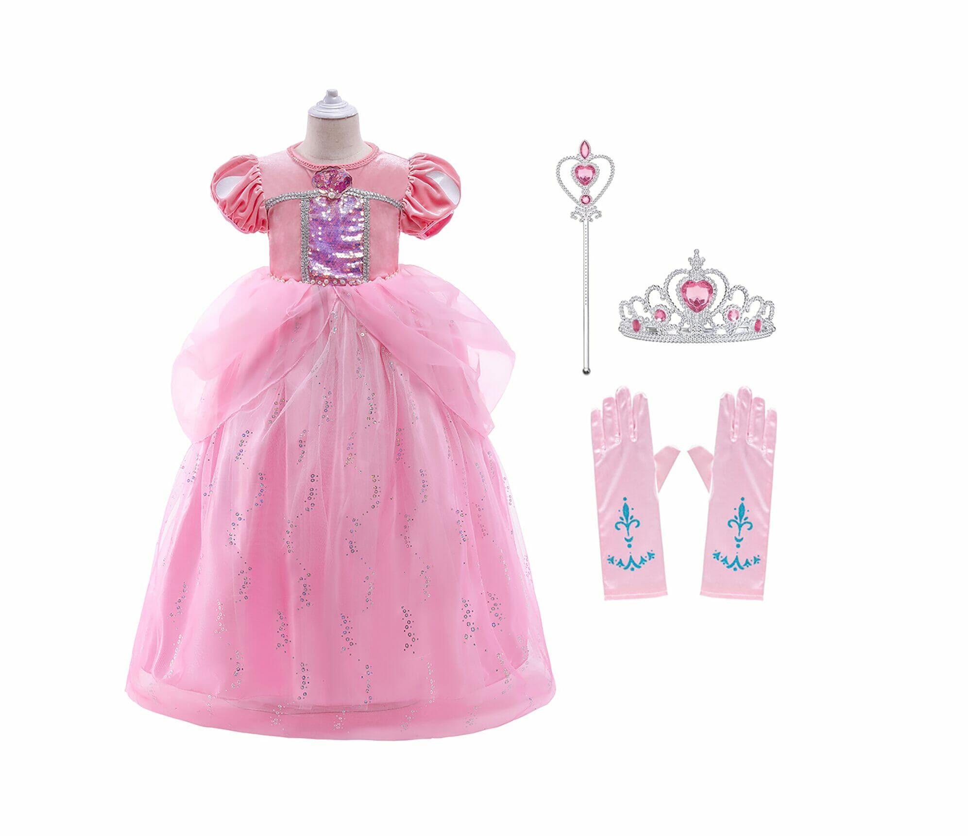 Zeemeermin jurk - Ariel -  Tiara, Toverstaf, Handschoenen - Afbeelding 15