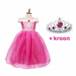 Doornroosje + kroon + toverstaf - roze prinsessenjurk