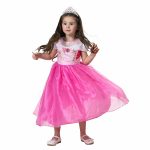 Doornroosje + kroon + toverstaf - roze prinsessenjurk