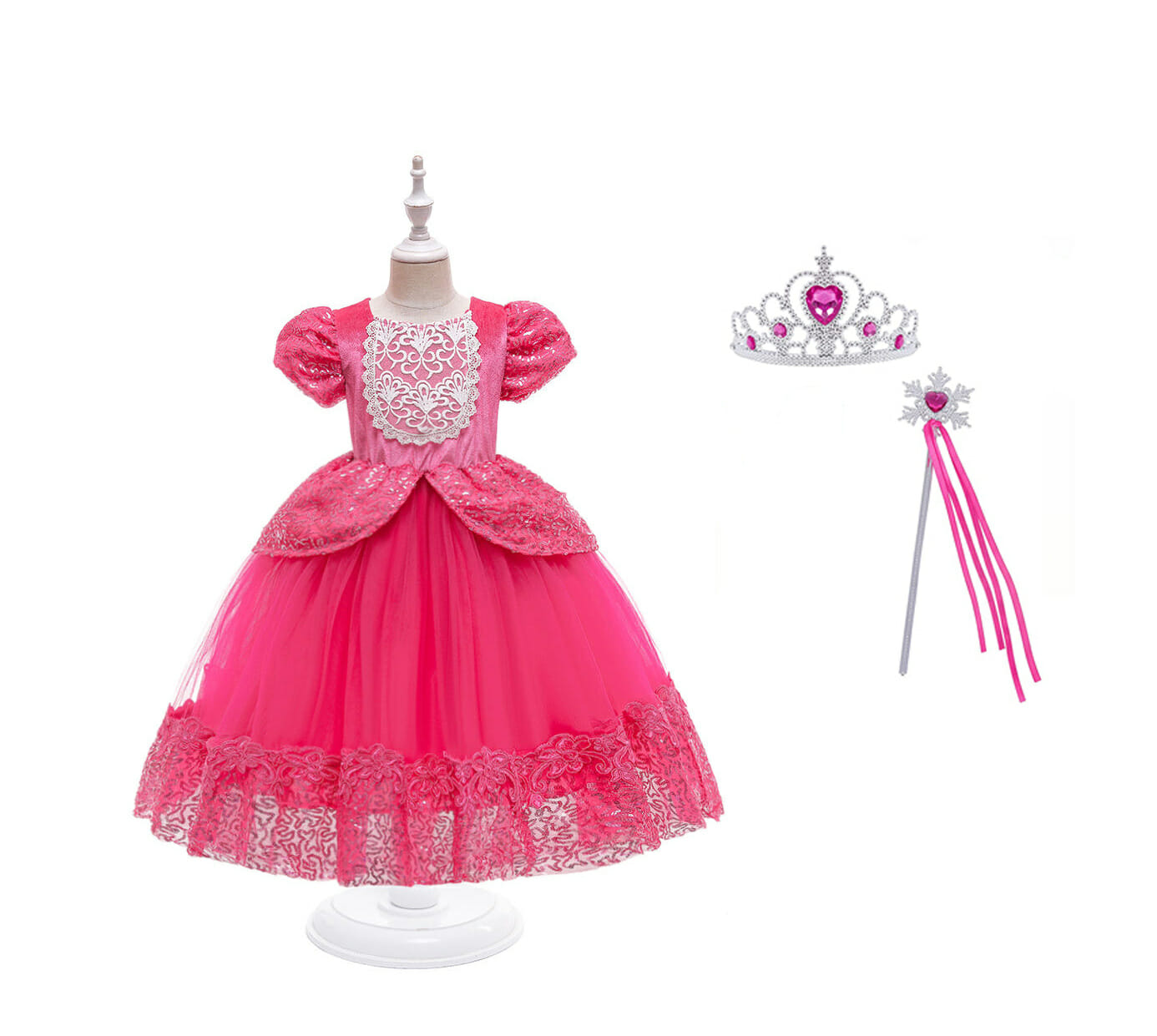 Doornroosje - roze prinsessenjurk - verkleedjurk - accessoires - Afbeelding 9