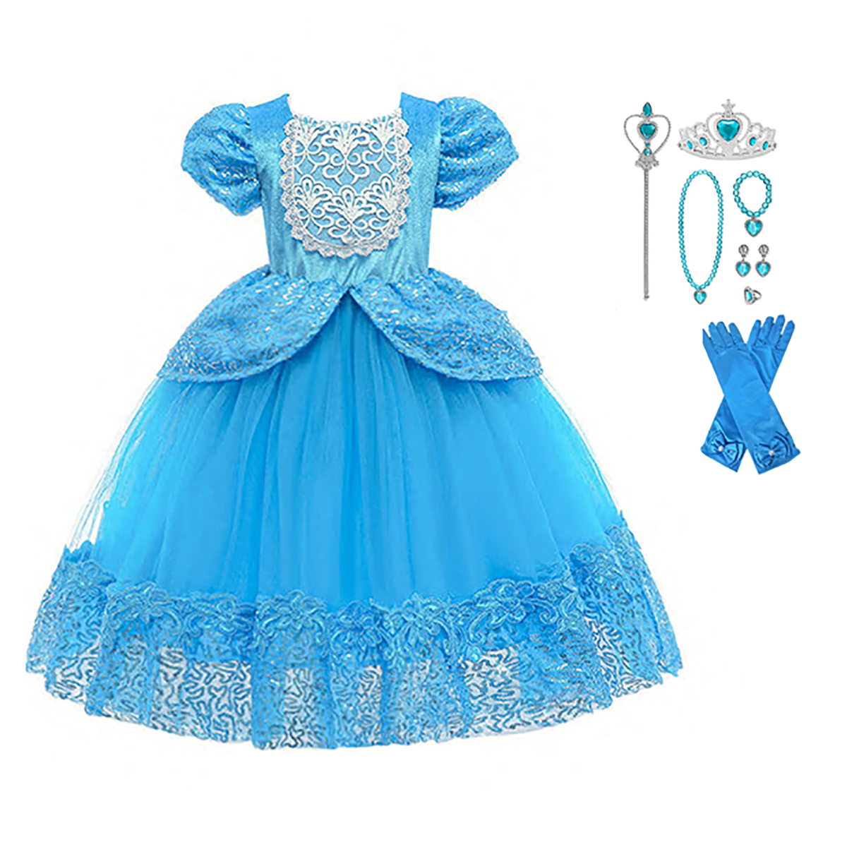 Cinderella jurk + accessoires - Assepoester - Deluxe verkleedjurk