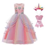 Unicorn Jurk - Eenhoorn Jurk + Haarband + Roze Prinsessen Handschoenen