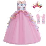 Unicorn Jurk - Eenhoorn Jurk - Roze - Haarband + Prinsessenhandschoenen