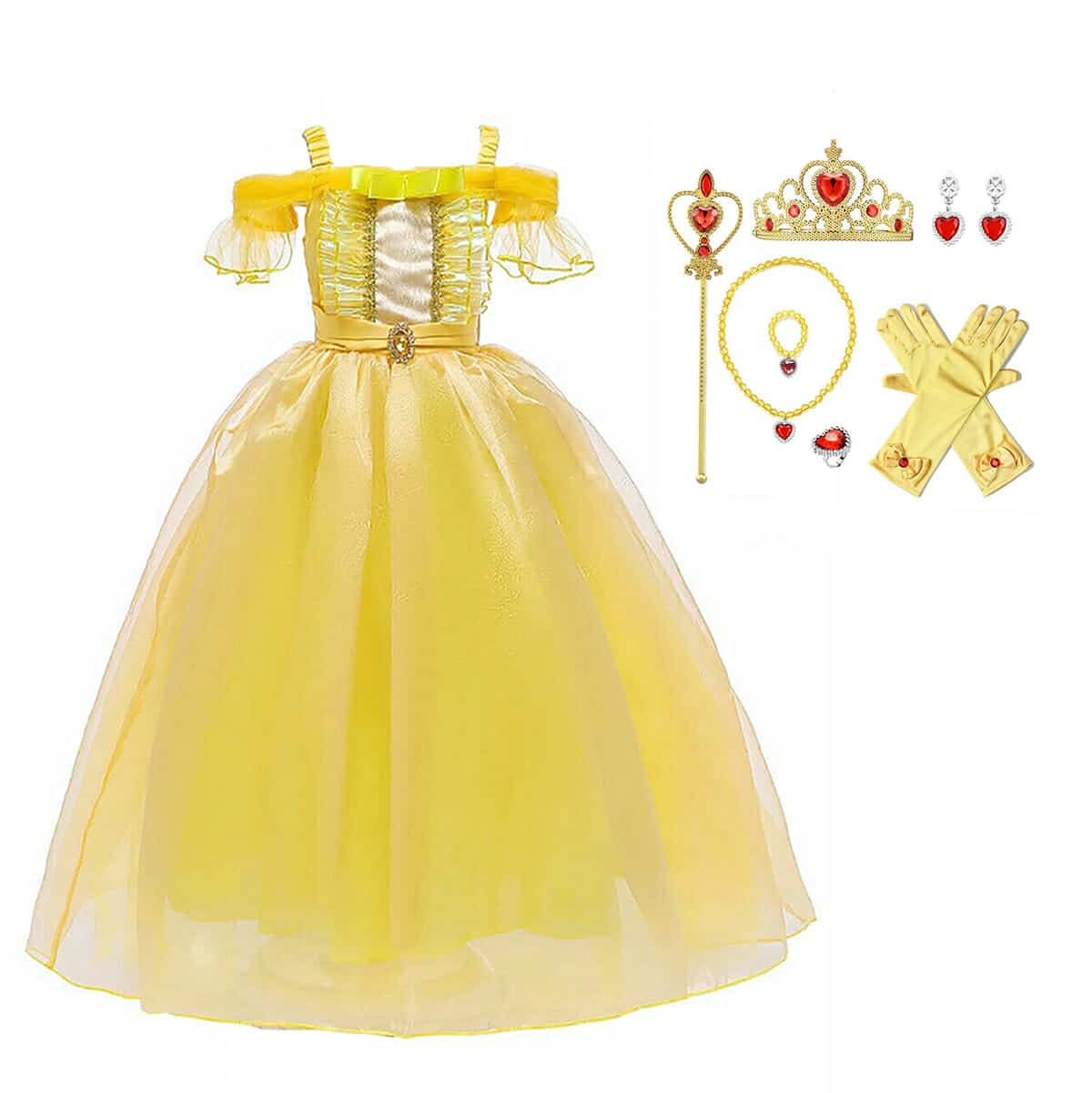 Belle jurk + tiara + toverstaf