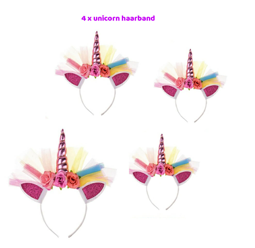 Traktatie Uitdeelcadeautjes Kinderen-4 x Unicorn Diadeem/Haarband-Grabbelton Cadeautjes-Klein Speelgoed