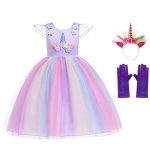 Unicorn Jurk - Eenhoorn Jurk - Haarband -  Paars