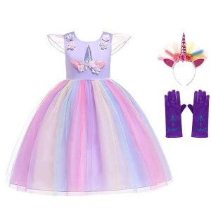 Unicorn Jurk - Eenhoorn Jurk - Haarband -  Paars