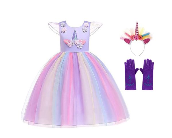 Unicorn Jurk - Eenhoorn Jurk - Haarband -  Paars
