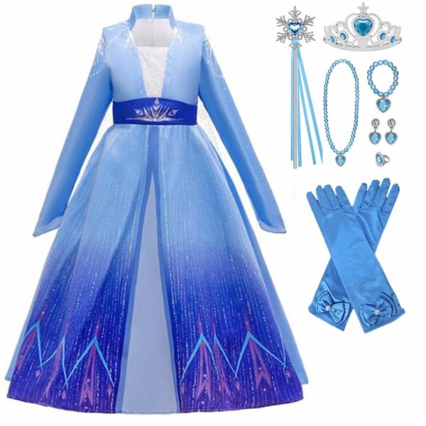 Elsa Jurk + Tiara, Toverstaf, vlecht & handschoenen - Prinsessenjurk - Frozen