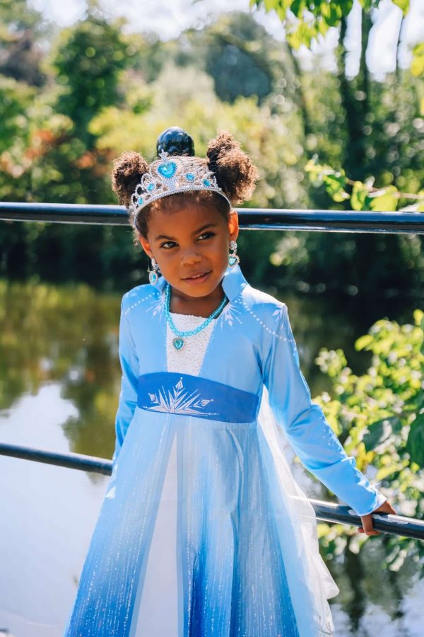 Elsa Jurk + Tiara, Toverstaf, vlecht & handschoenen - Prinsessenjurk - Frozen - Afbeelding 5