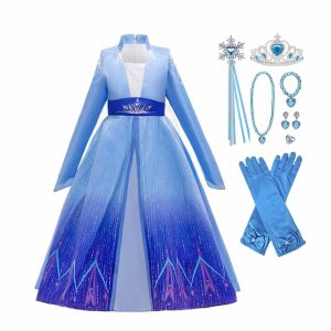 Elsa Jurk + Tiara, Toverstaf, Handschoenen, Juwelen - Prinsessenjurk - Frozen